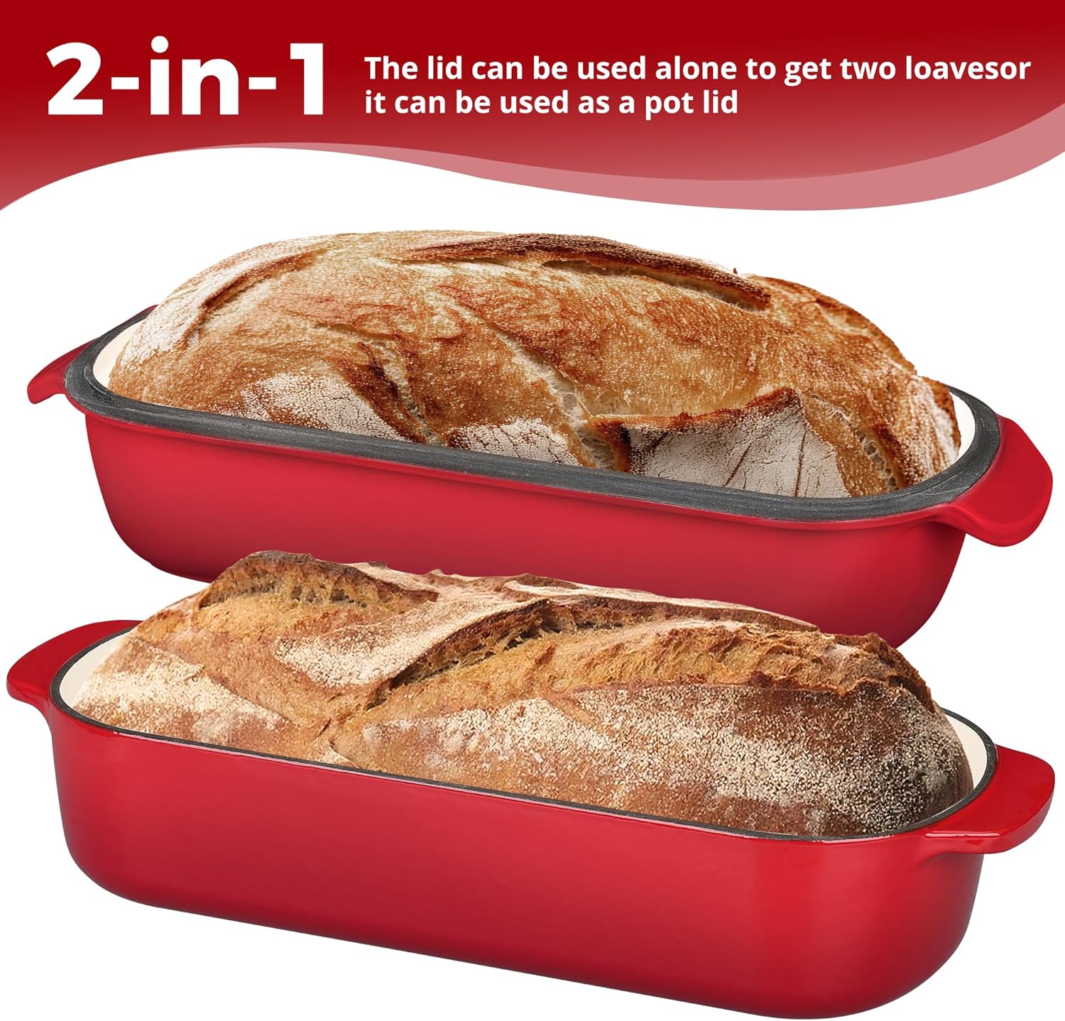 Detalle 2 de EDGING CASTING Enameled Cast Iron Loaf Pan with Lid — 5 Qt, 12.5x5.5 inches, Red