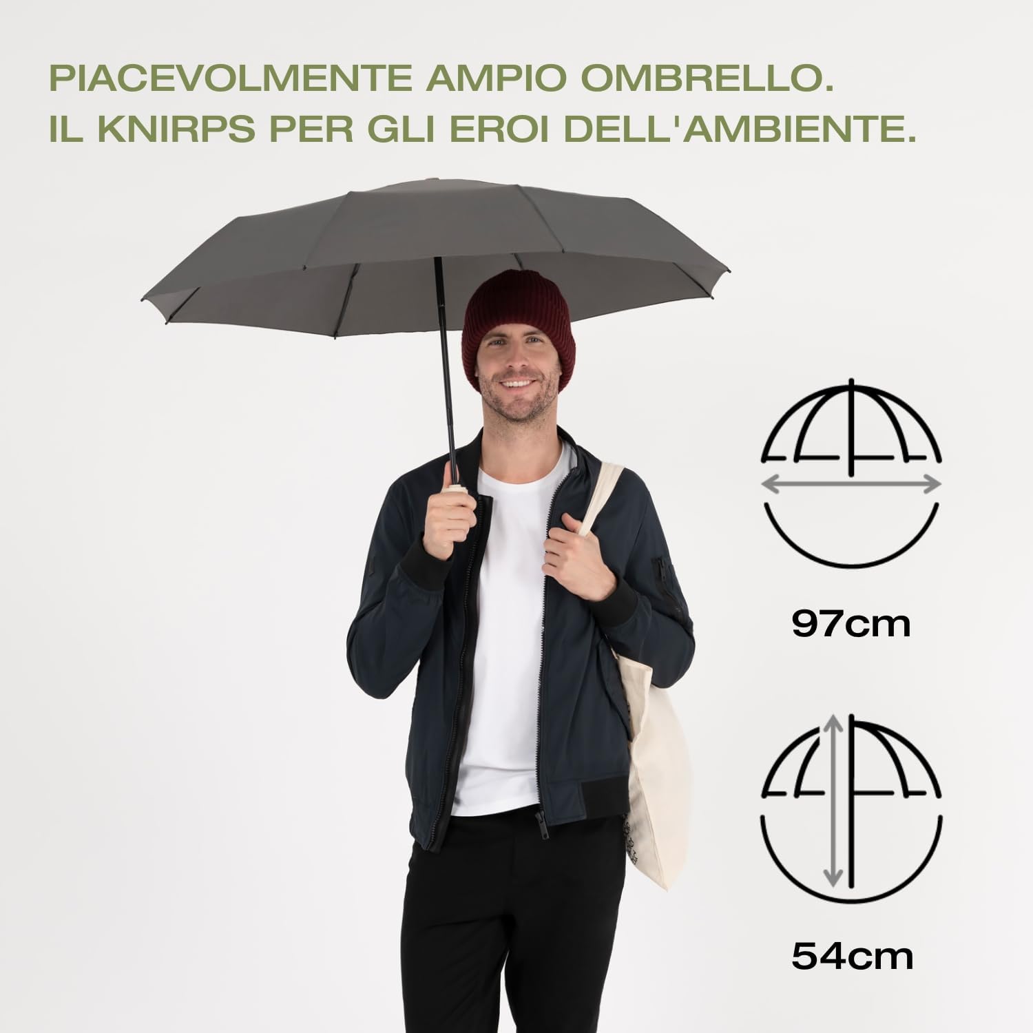Detalle de Knirps Ombrello Horizon Manual: compatto, sostenibile e antivento