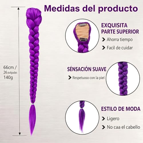 Thumbnail 2 de Zynxel trenza morada con clip, extensión de 66 cm para cosplay y disfraces