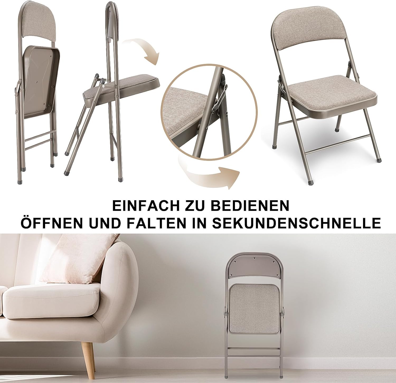 Thumbnail 5 de BULAGE 4er-Set Campingstuhl Klappstühle (khaki) – faltbar, stapelbar, bis 158 kg