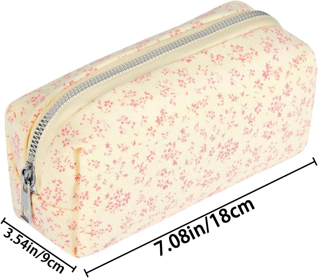 Detalle de AddLotLot 2 PCS Floral Pencil Cases with Zipper – Durable Canvas, Stylish Black & Pink Set