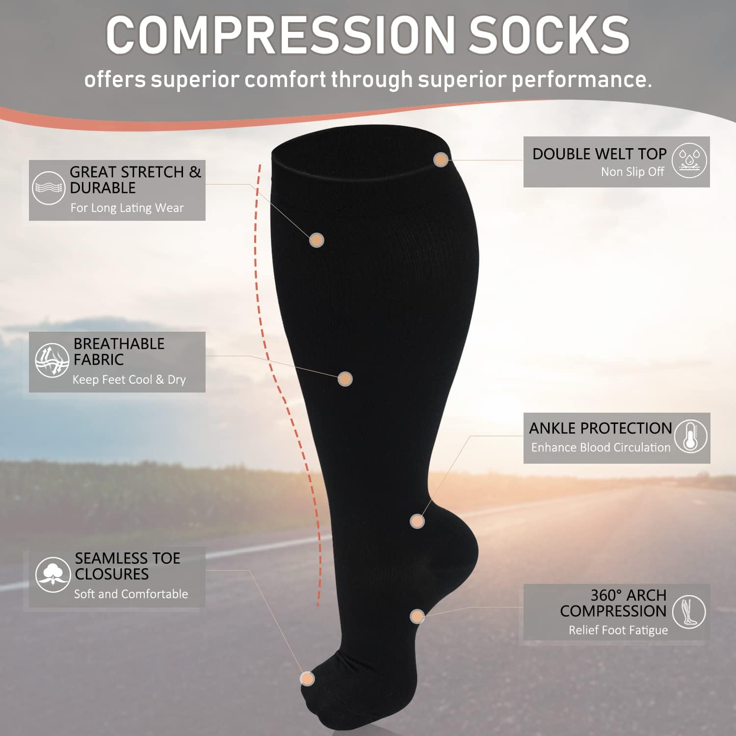 Thumbnail 4 de Diu Life Plus Size Compression Socks for Wide Calves – 3 Pairs