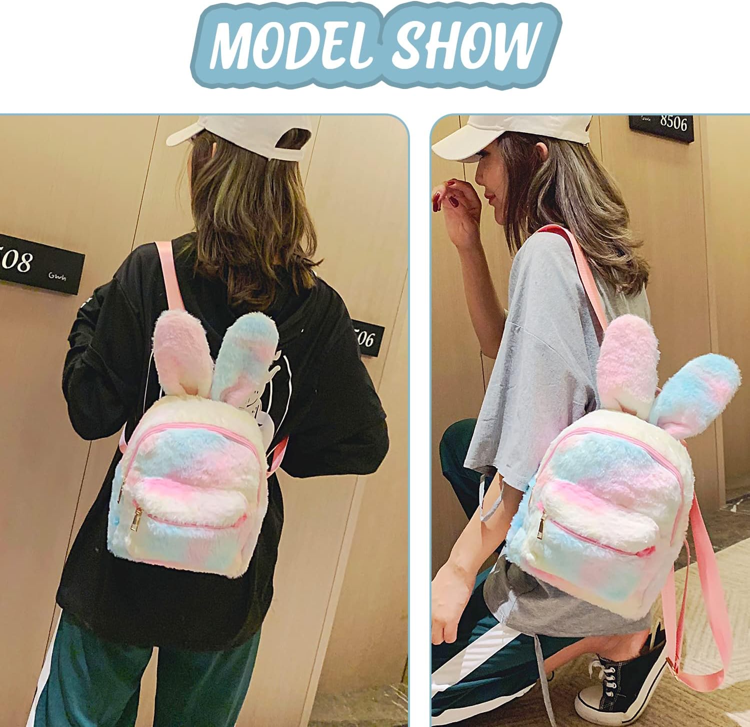 Detalle de Jywmsc Cute Bunny Backpack: Plush Rabbit Ears for Girls and Women