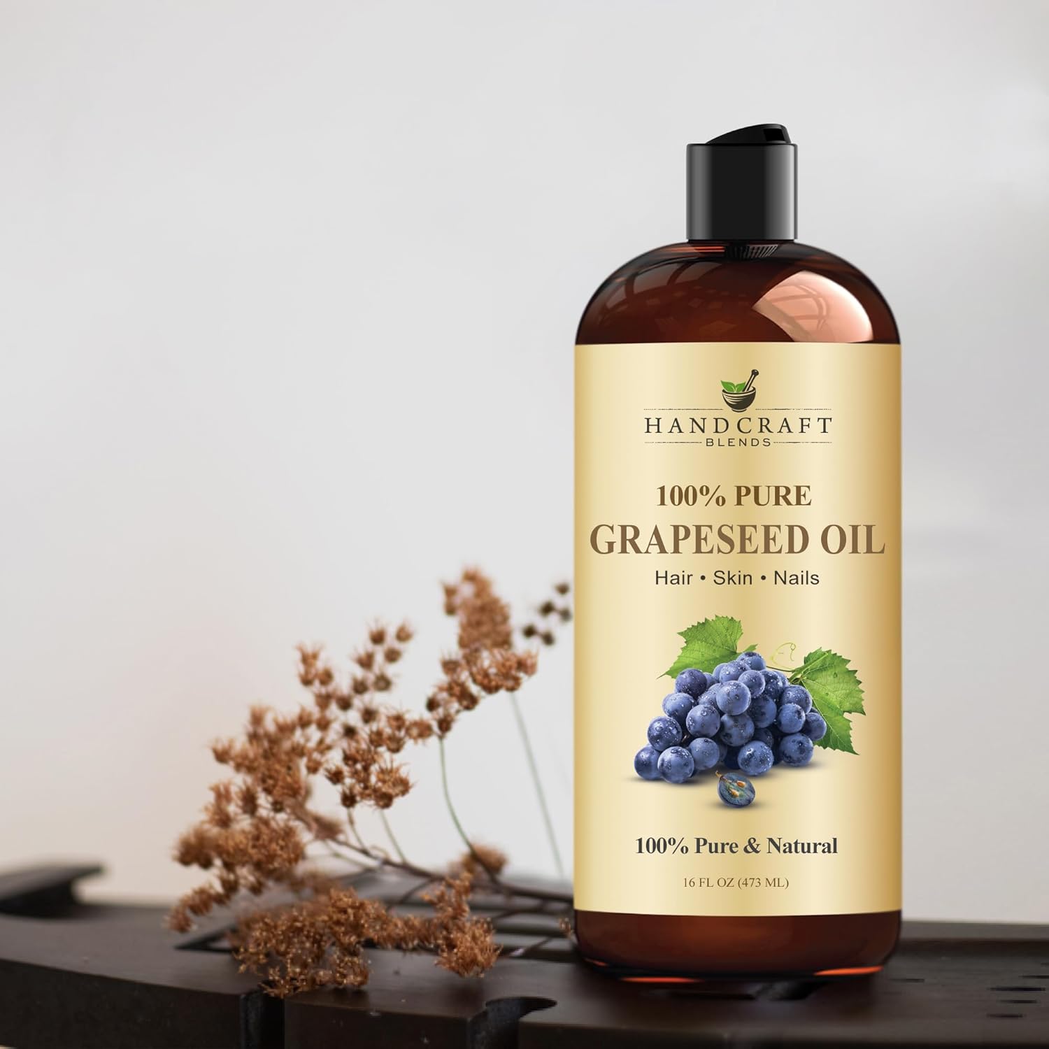 Detalle de Handcraft Blends Grapeseed Oil (Cold-Pressed, Hexane-Free) | 100% Pure Carrier Oil for Skin, Hair & Massage | 16 fl oz