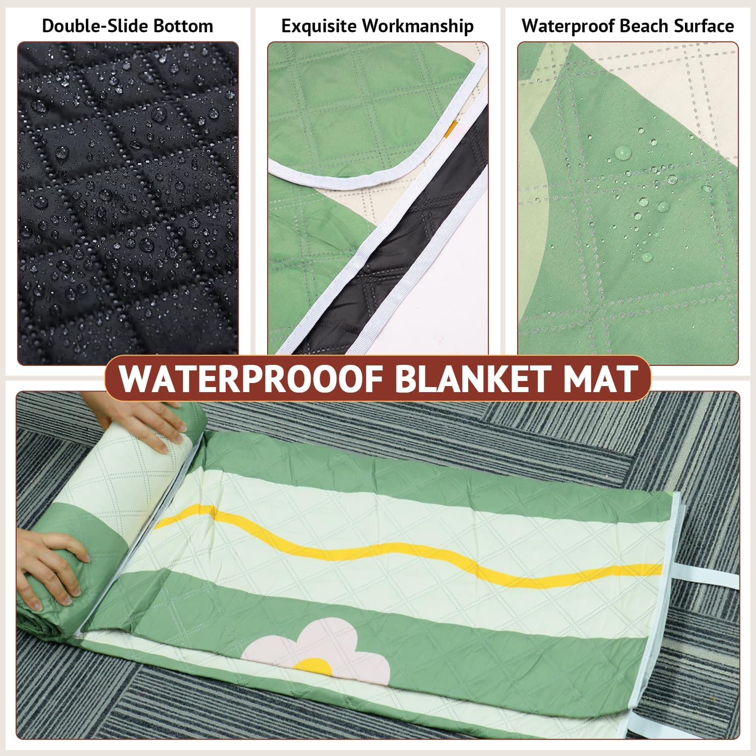 Detalle de LARUTAN Picknickdecke 200x200 cm – wasserdicht, waschbar und faltbar mit Tragegriff