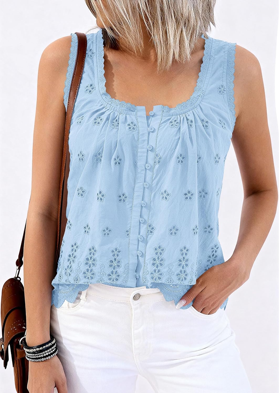 Thumbnail 6 de PrettyGarden Women's Eyelet Button-Down Tank Top - 2026 Summer