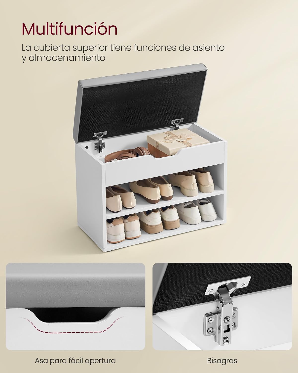 Detalle 2 de VASAGLE LHS020W01 Banco zapatero 30 x 60 x 44 cm