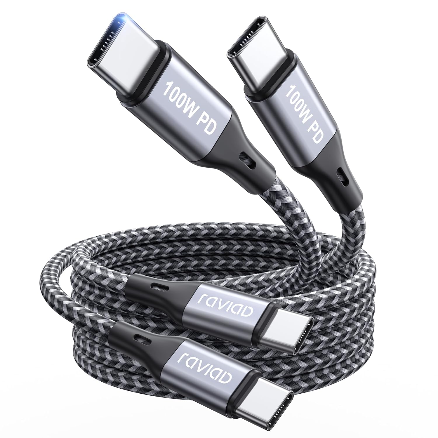 Detalle de RAVIAD 100W USB C to USB C Charger Cable 2M (2-Pack) – Fast Charge 5A USB-C to USB-C Cable with E-Mark for iPhone, Samsung, MacBook and more