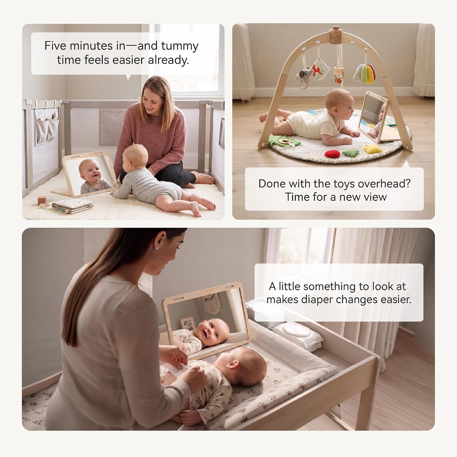 Detalle de IEATFO Tummy Time Play Set: Adjustable Mirror, Double-Sided Cards & Montessori-Style Stand