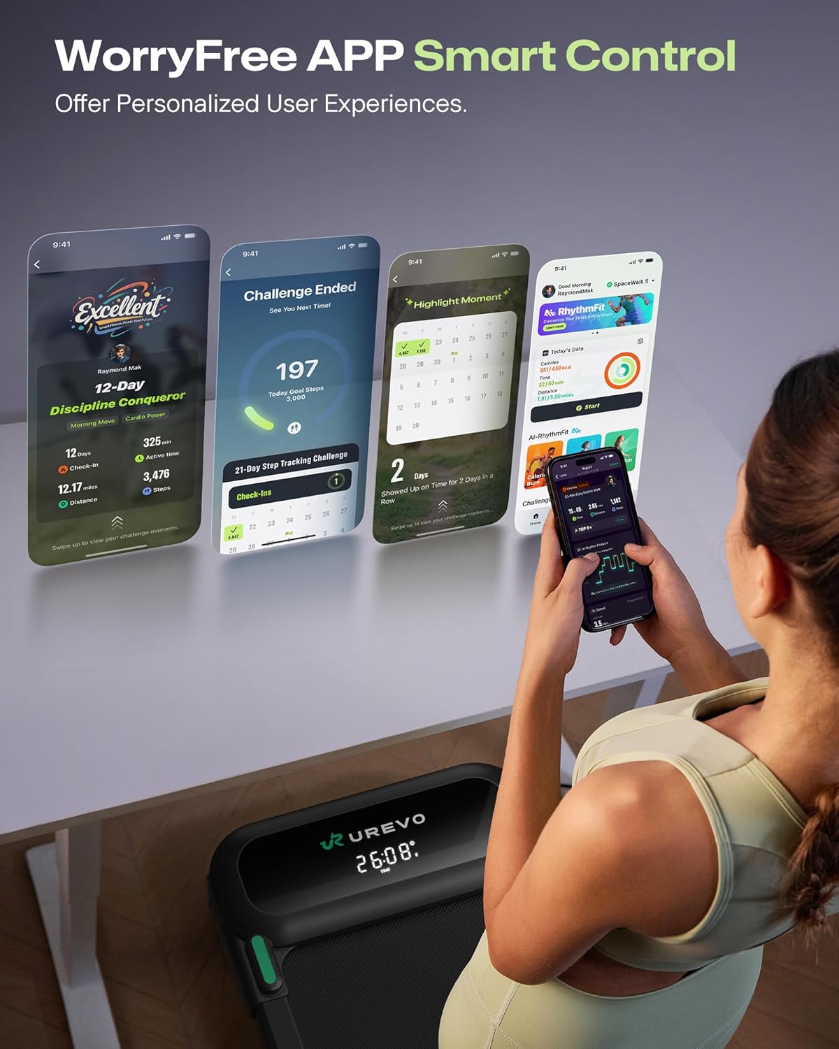 Detalle de UREVO Tapis de Course Inclinaison Automatique à 9% – Marche et randonnée à domicile, avec entraînements HIIT et IA