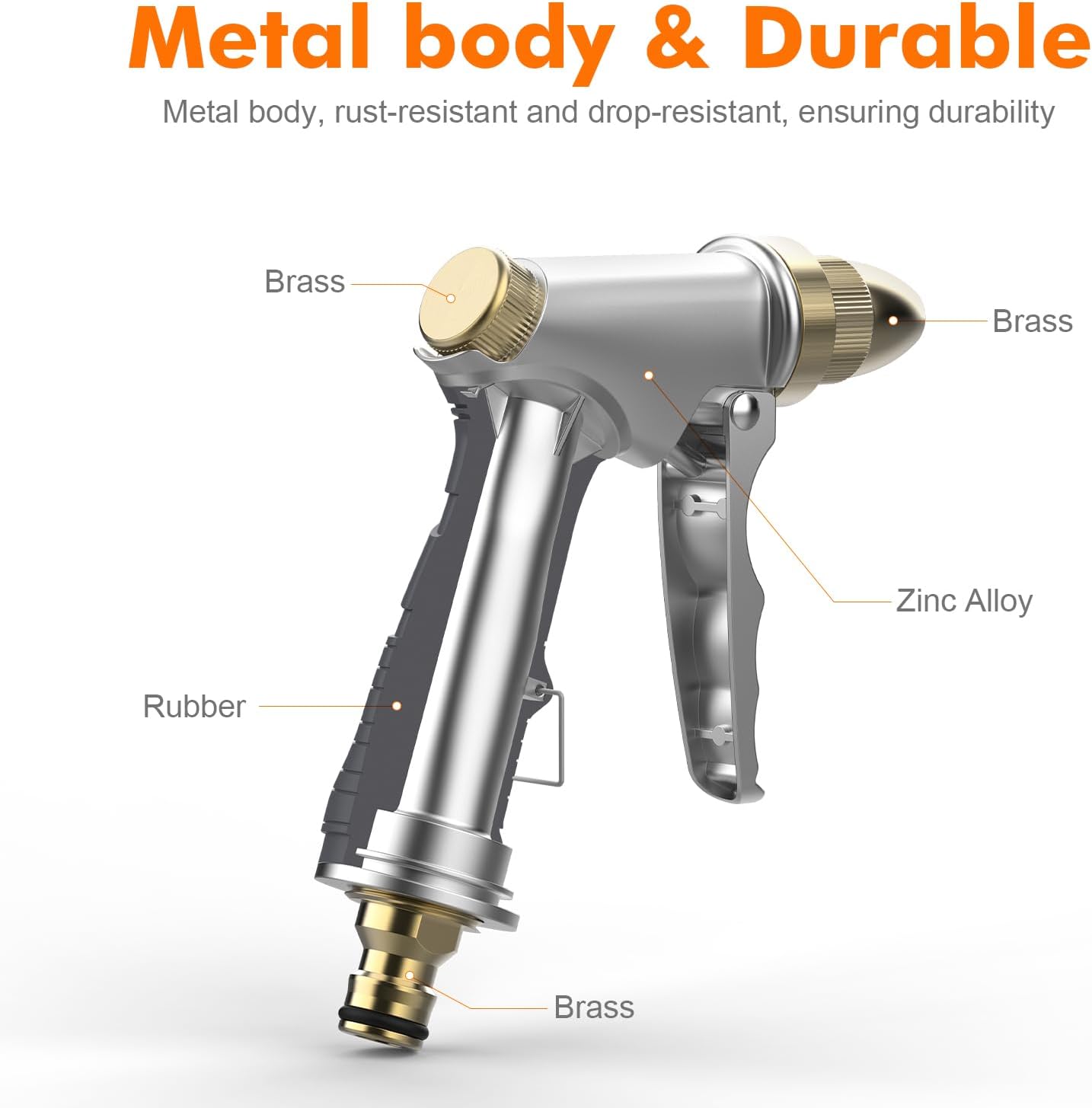Thumbnail 3 de Ibergrif metal hose pipe spray gun with brass nozzle, 4 patterns and water flow control (grey)