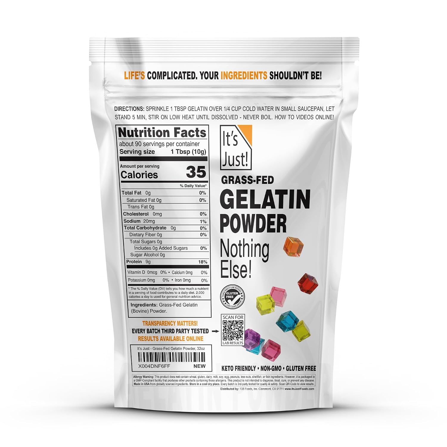 Detalle 2 de It's Just! Grass-Fed Gelatin Powder, Unflavored, 2 lb