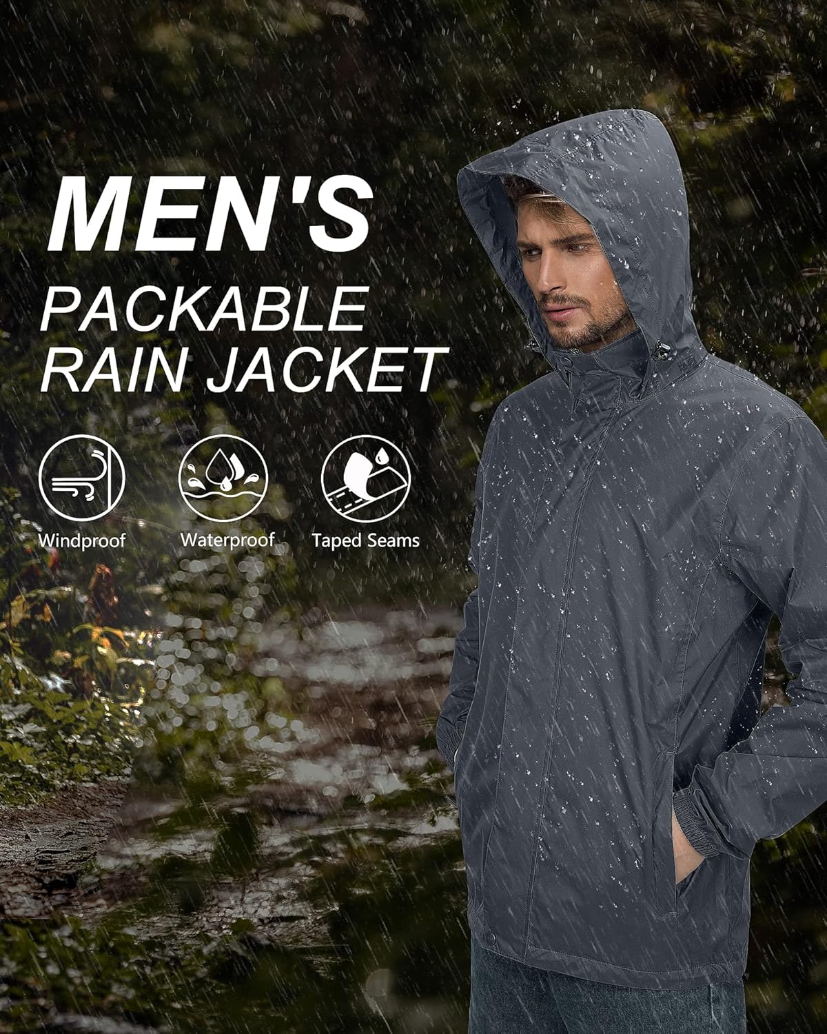 Thumbnail 5 de 33,000ft Men's Lightweight Waterproof Outdoor Jacket with Packaway Hood