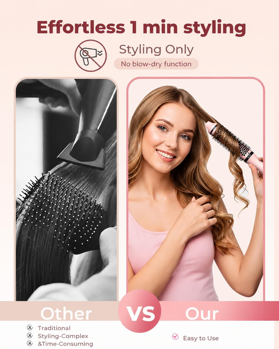 Detalle de Bopcal Thermal Brush 38mm: Lightweight, Ionic, Dual Voltage Hot Brush for Dry-H styling