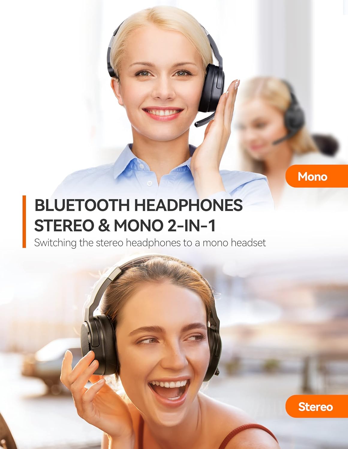 Detalle de TECKNET Bluetooth Headset with Microphone – 2-in-1 Wireless Headset for Office and Calls