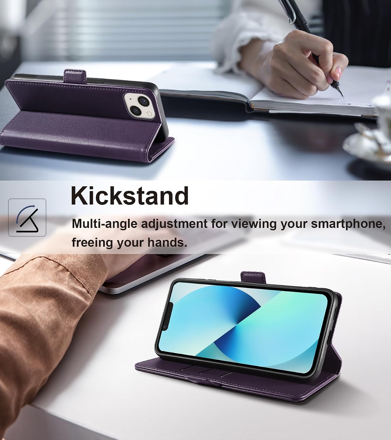 Thumbnail 3 de Yunubeyii Wallet Flip Case for iPhone 13 with RFID Blocking, Magnetic Flip & Kickstand (Purple)