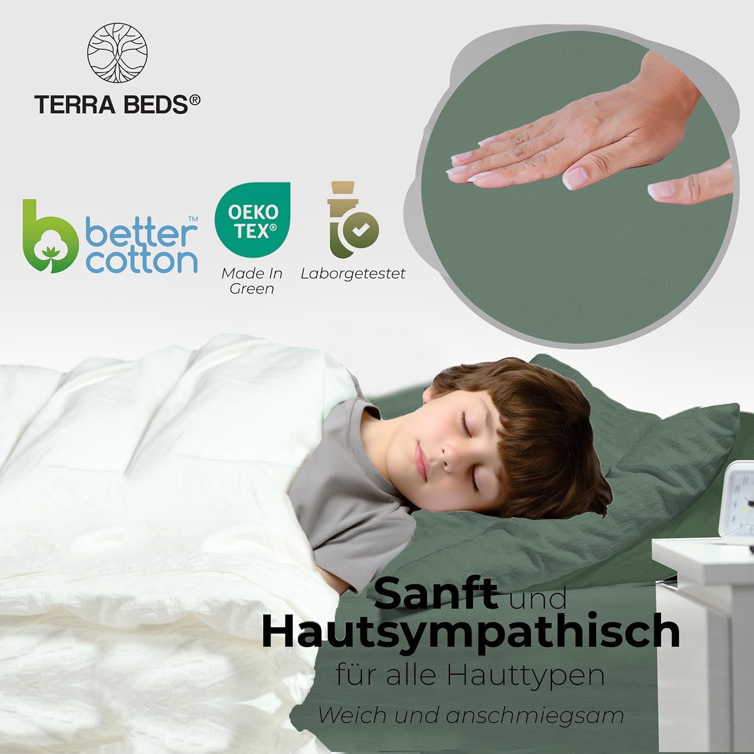 Thumbnail 2 de Terra Beds Premium Spannbettlaken 60x120 cm – 100% Baumwolle Jersey, 160 g/m², 10 Farben, Made in Green