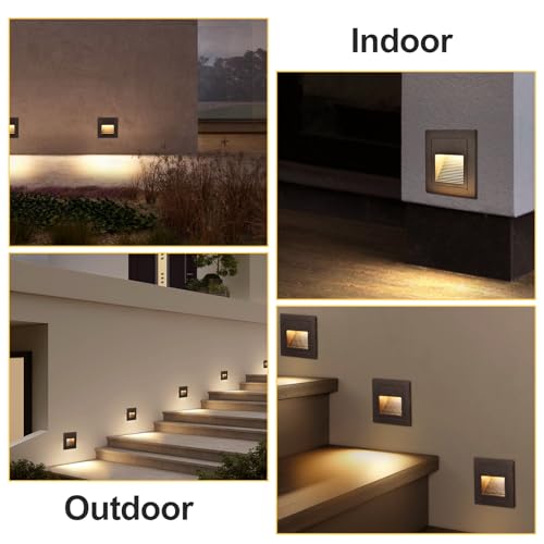 Detalle de VivaLet 8 Piezas Luz LED Escaleras 3W 300LM 230V IP65 - Caja Empotrada 68mm, Cuadrado Negro