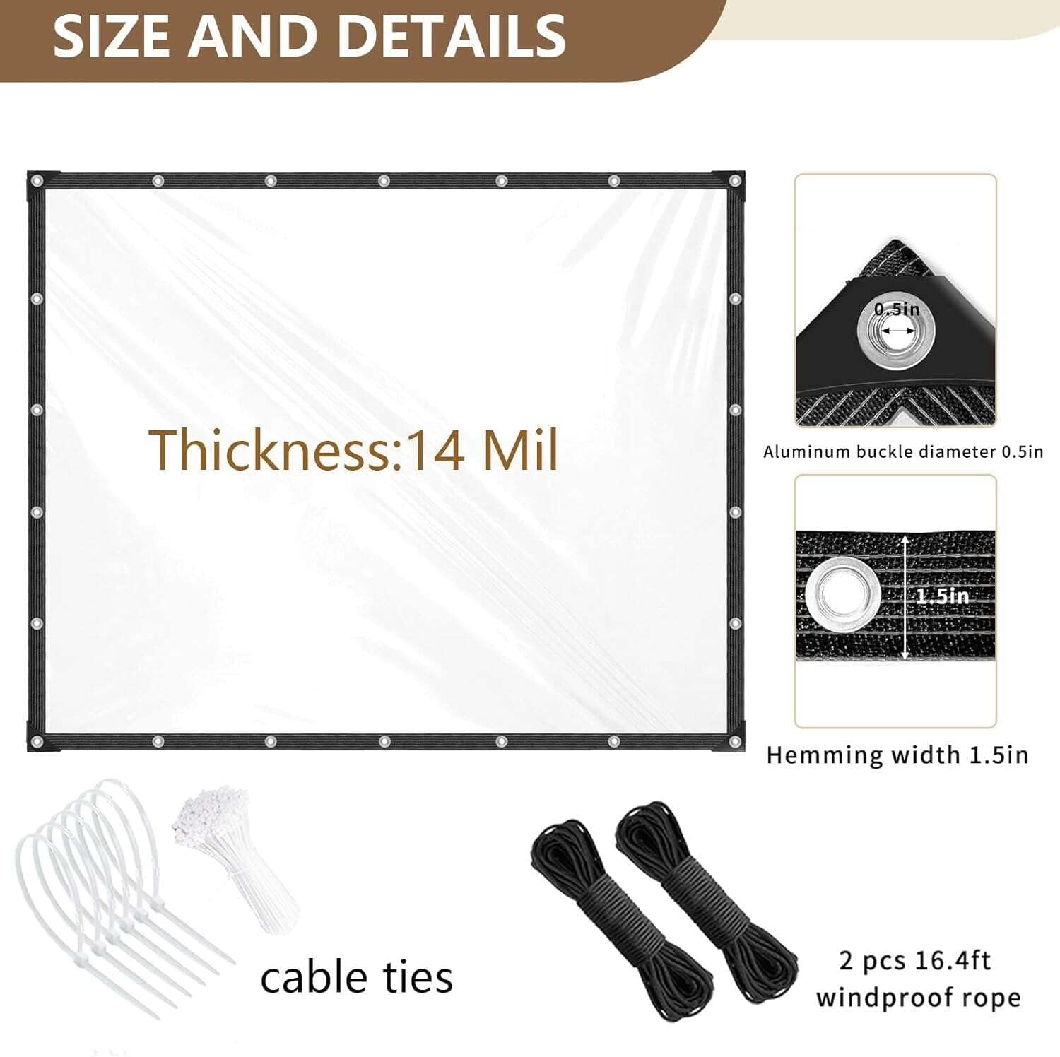 Detalle de KGOSAUO 4 x 6 ft Clear Vinyl Tarp, 14 Mil Waterproof Cover with Grommets