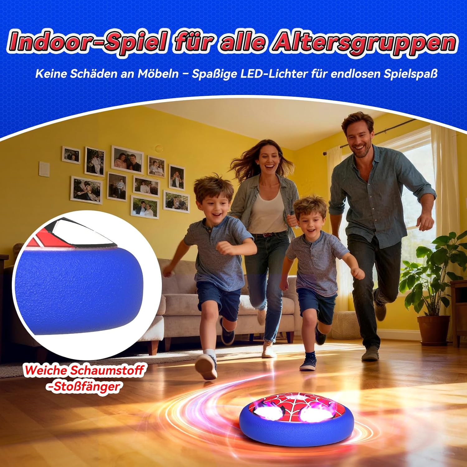 Thumbnail 5 de Mirthigig Hover-Fußball mit leuchtenden Augen & Leucht-Spinnennetz – Indoor-Spielzeug für Jungen (ca. 3–12 Jahre)
