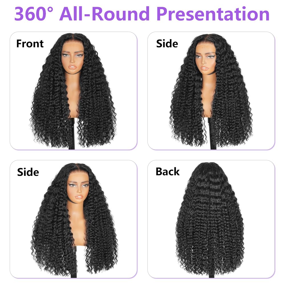 Detalle de QUANDIAN Wear and Go Glueless Wigs: 26" Deep Wave 7x5 HD Lace Front, 210% Density, 3D Dome Cap