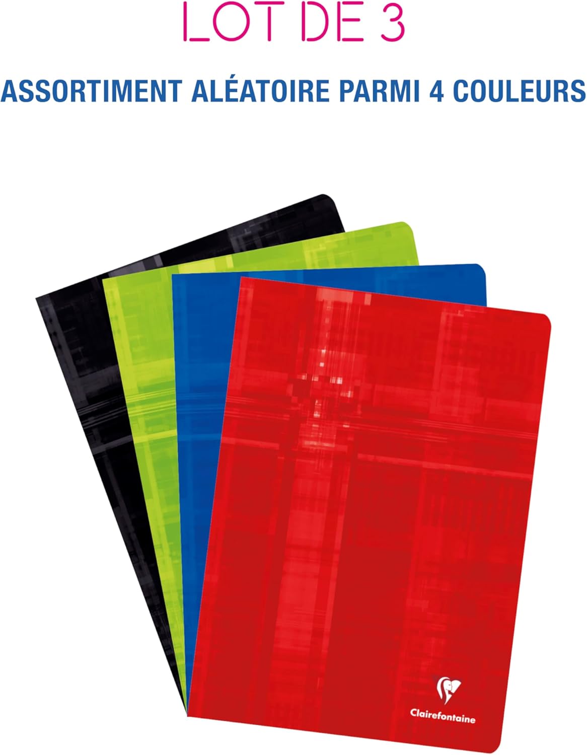 Thumbnail 1 de Clairefontaine 63160AMZC – Lot de 3 Cahiers agrafés A4, 96 pages, 90 g, gris grand carreaux, couverture pelliculée (assortiment aléatoire)