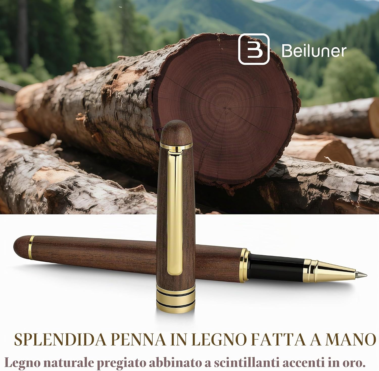 Detalle 2 de BEILUNER Set di Penne a Sfera di Lusso in Legno Noce – Scrittura elegante per ufficio executive