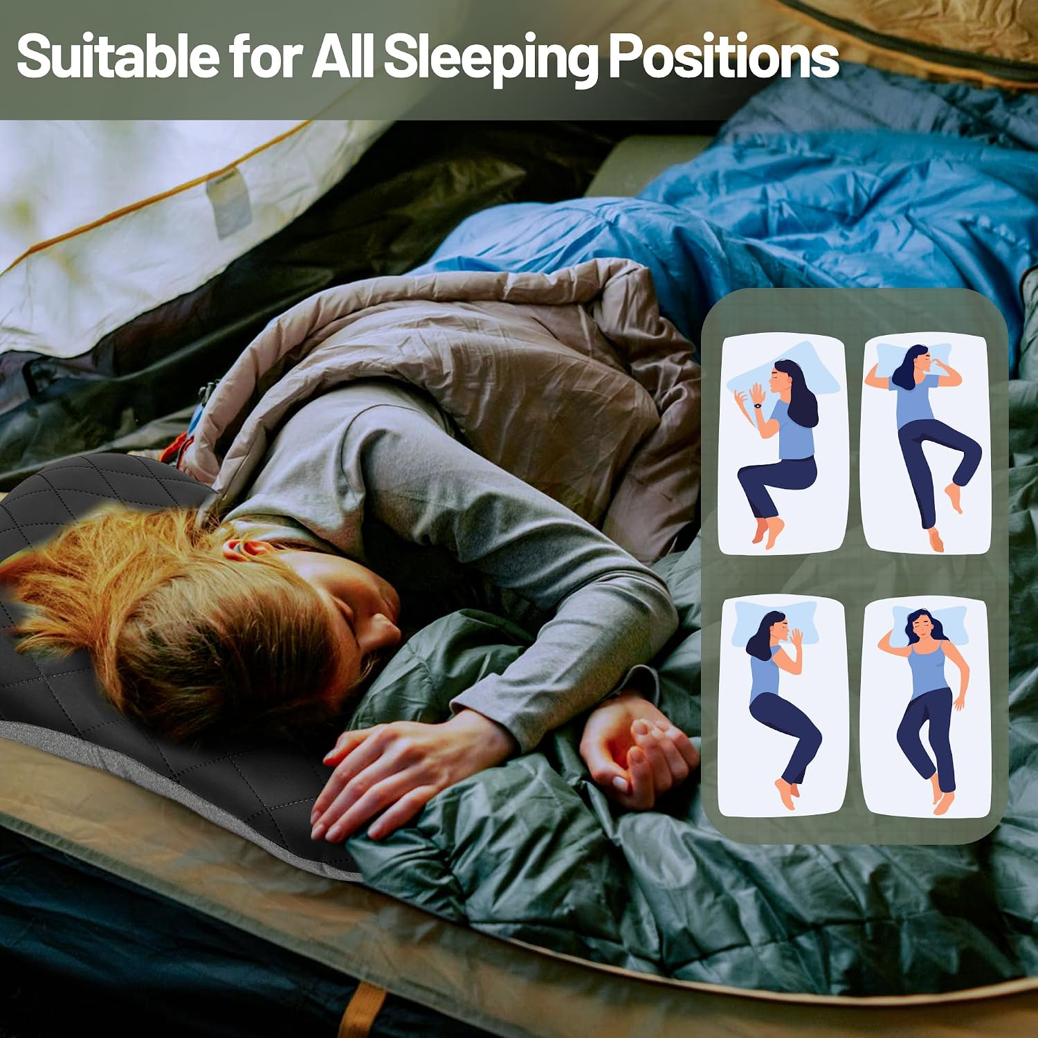 Detalle 1 de KUOGAS C0106-0135 opblaasbaar kussen voor reizen en camping, zwart