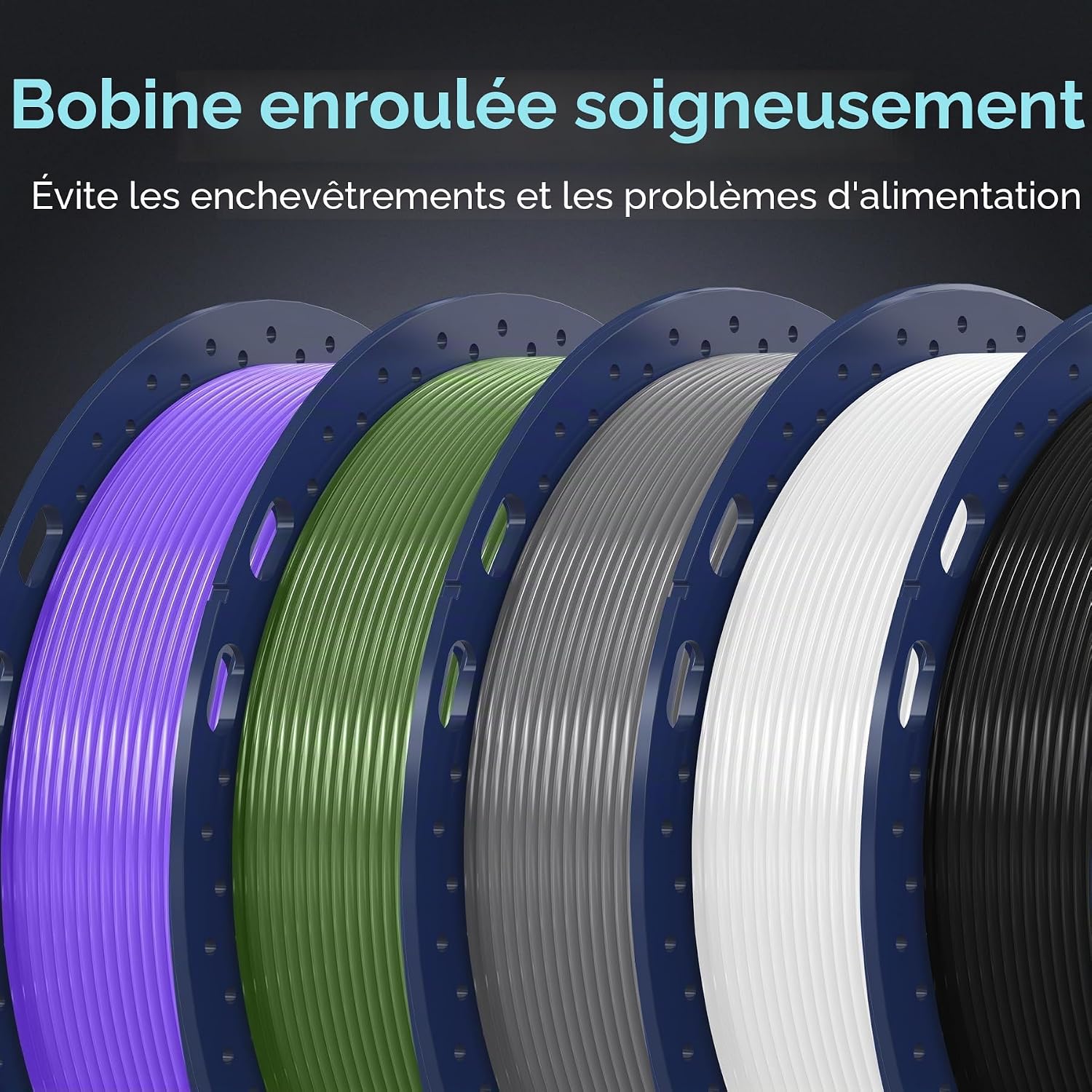 Thumbnail 6 de SUNLU Filament d'imprimante 3D Multicolore PLA+ 1,75 mm – Paquet 2 kg (8 bobines de 250 g) Noir, Blanc, Gris, Vert menthe, Jaune citron, Orange soleil, Rouge cerise, Bleu ciel