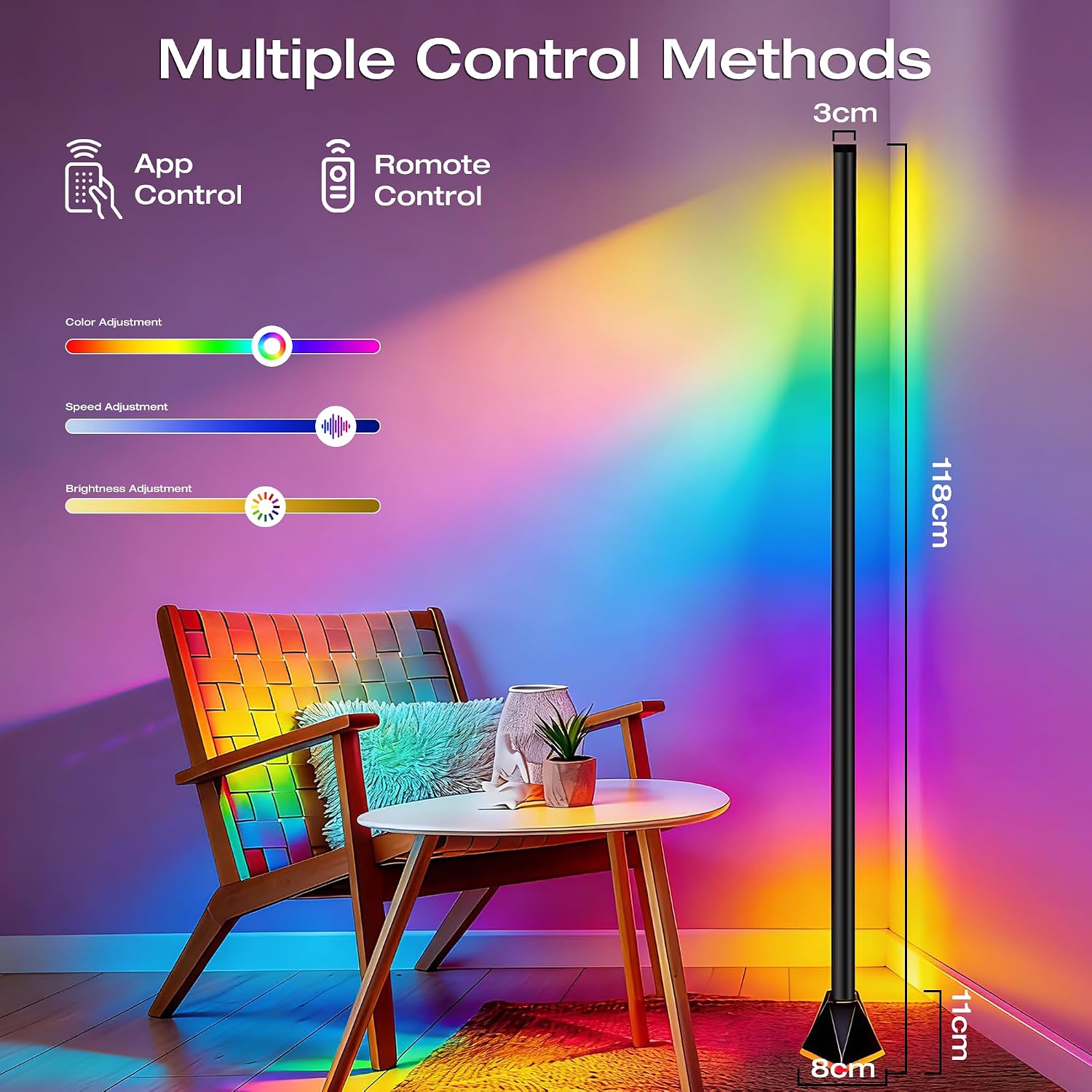 Thumbnail 5 de Corner Floor Lamp with App and Remote Control for Mood Lighting