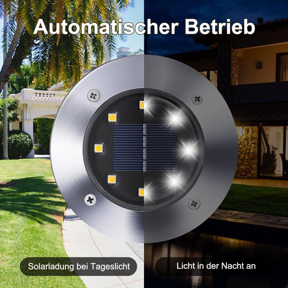 Thumbnail 2 de Qedertek 8er-Set Solar-Bodenleuchten für außen (8 LED), IP65, weiß