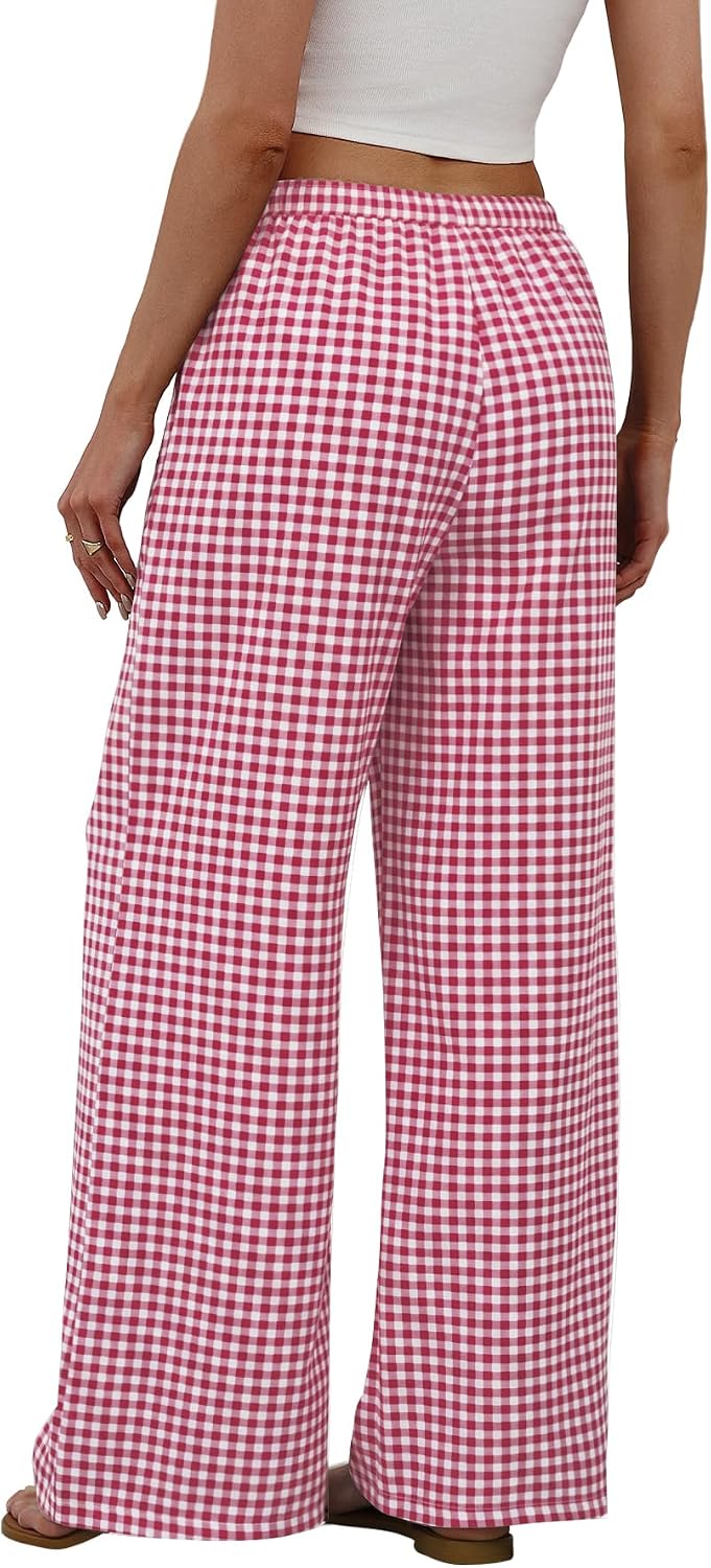 Detalle de Aokosor Wide Leg Trousers for Women – Flowy Palazzo with Pockets and Drawstring Waist