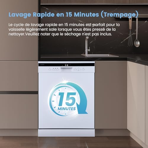 Detalle de COMFEE FD1435E-W | Lave-vaisselle Pose Libre 14 Couverts 60 cm, 44 dB