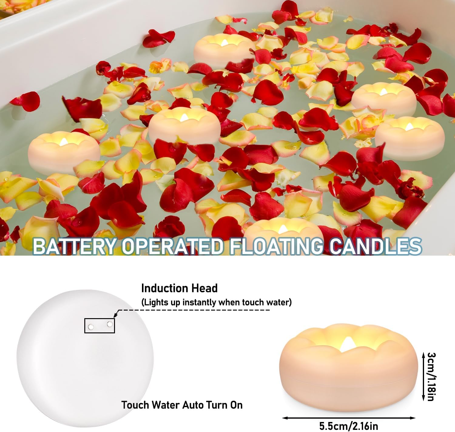 Detalle de TLNFHRPI RTY1023 Floating LED Candles, 50-Pack, Waterproof Vortex Design