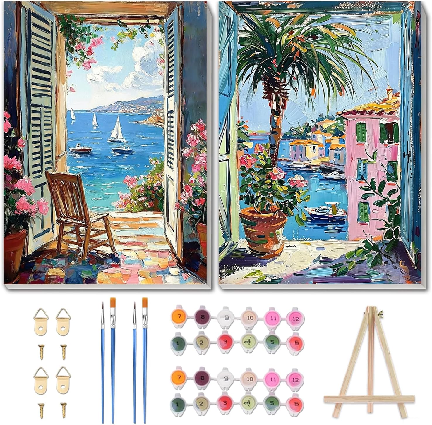 Detalle de Yveszomi 2 Pack Paint by Numbers for Adults with Frame – Seascape Canvas Kits (8x12in)