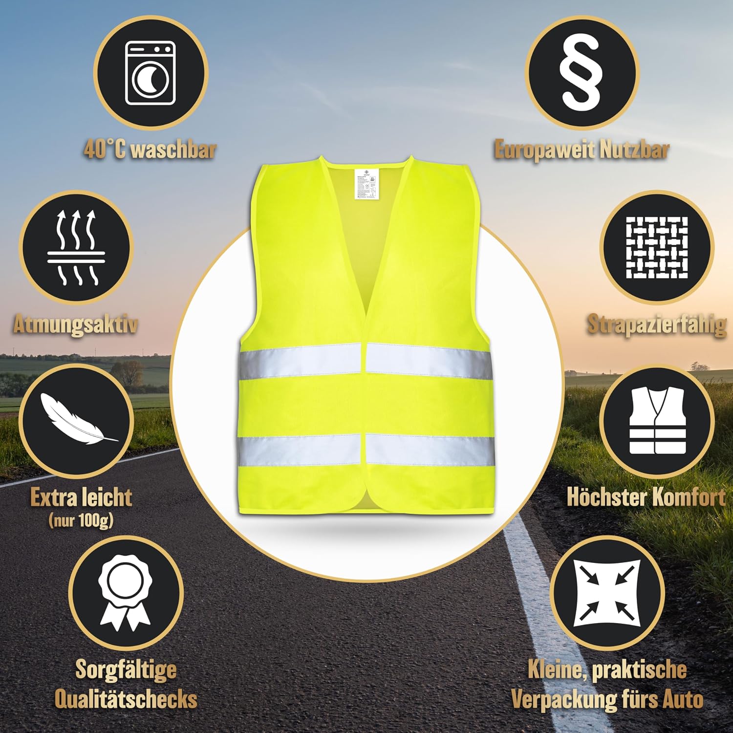 Detalle 2 de Heldenwerk Warnwesten Auto 4er Set EN ISO 20471 Gelb