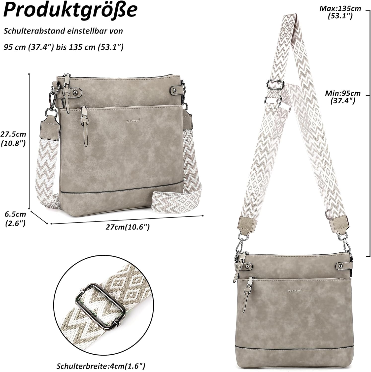 Thumbnail 5 de TANTOMI Umhängetasche Damen – mittelgroße Schultertasche mit 6 Kartenfächern und verstellbarem Gurt