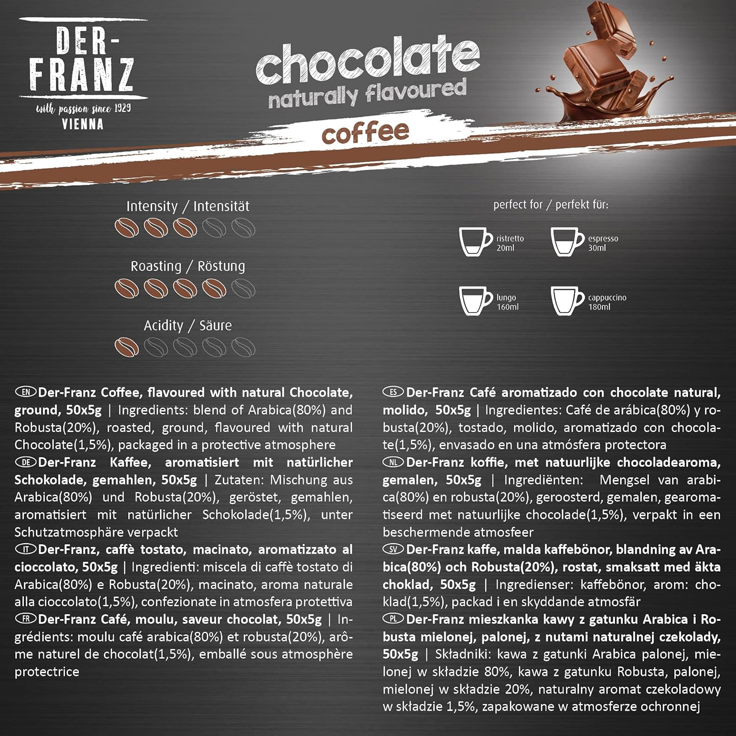 Thumbnail 4 de Der-Franz Kaffee Pack ganze Bohne, aromatisiert (5 x 500 g) – Nuss, Vanille, Schokolade, Zimt, Karamell