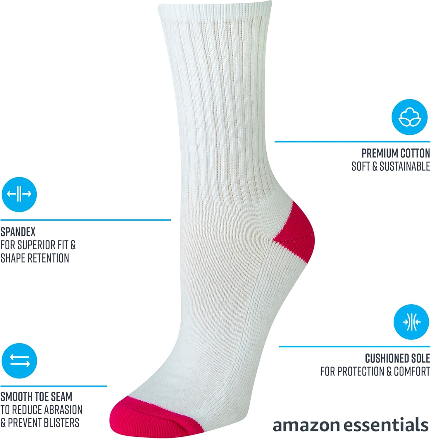Thumbnail 1 de Amazon Essentials Damen Crew-Socken aus Baumwolle, leicht gepolstert – 10er-Pack