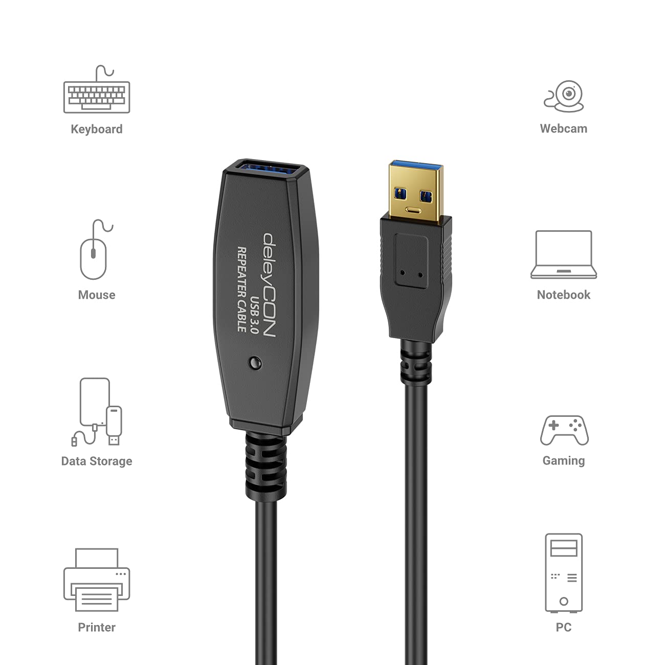 Detalle 2 de deleyCON 5m Aktives USB 3.0 Kabel MK4197 – USB 3.0 Repeater Verlängerung