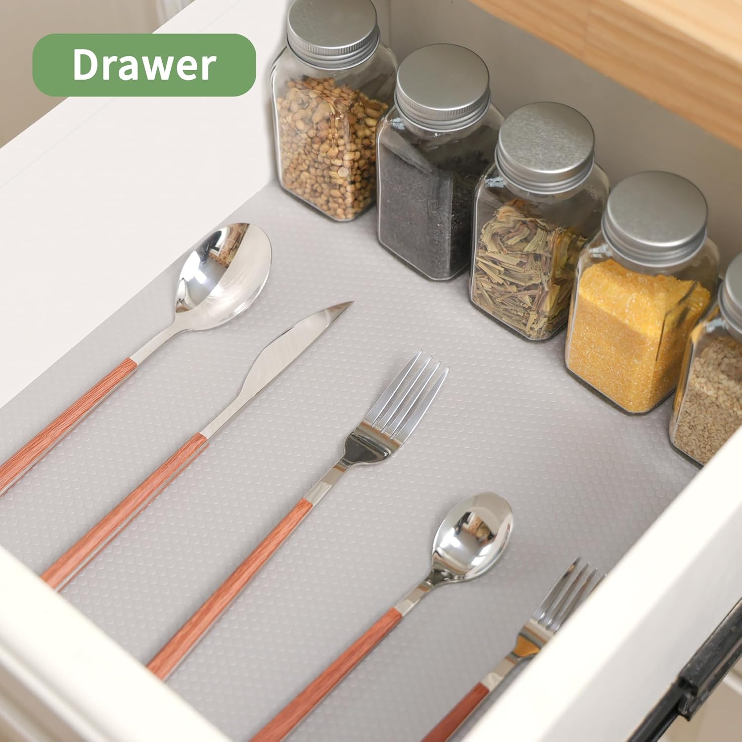 Detalle 2 de wohomuke Shelf Liners (60cm x 6m) – Non-adhesive EVA drawer and cabinet mat in light grey