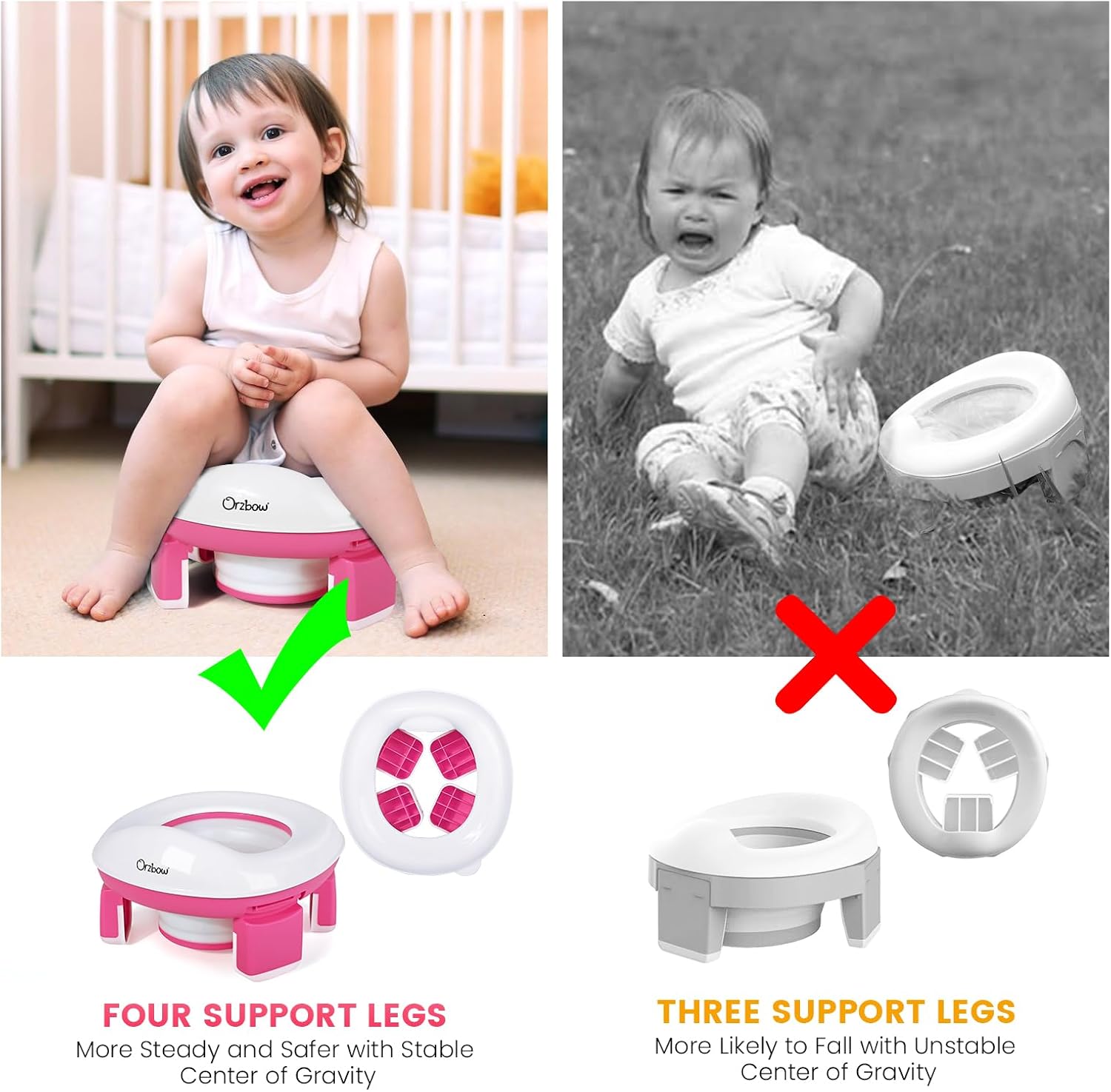 Thumbnail 4 de Orzbow Vasino portatile per bambini da viaggio con 40 sacchetti igienici e seduta stabile (rosa)