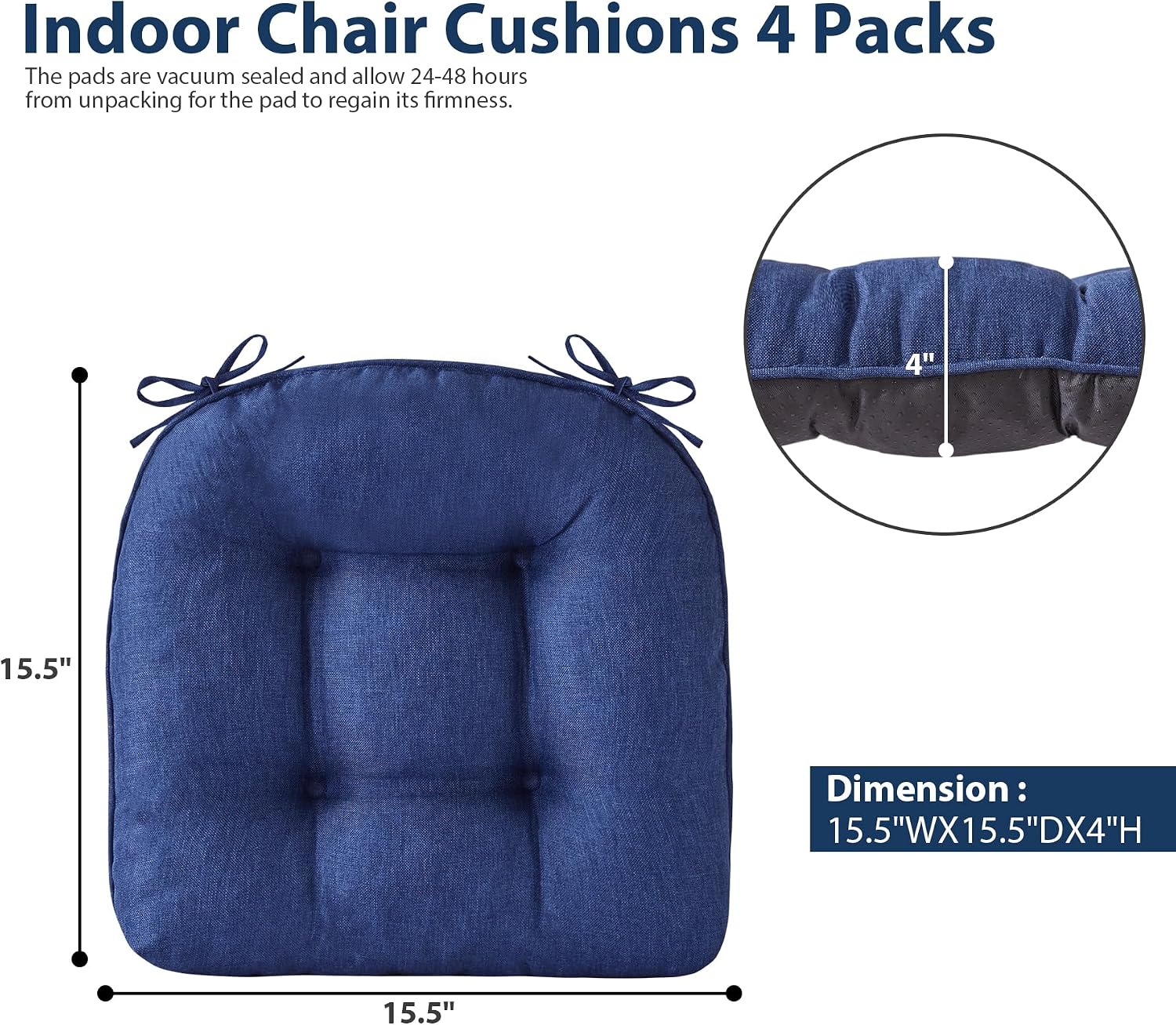 Thumbnail 1 de IASEAHK Navy Chair Cushions, 4-Pack — 15.5 x 15.5 x 4, Tufted Non-Slip Seat Pads