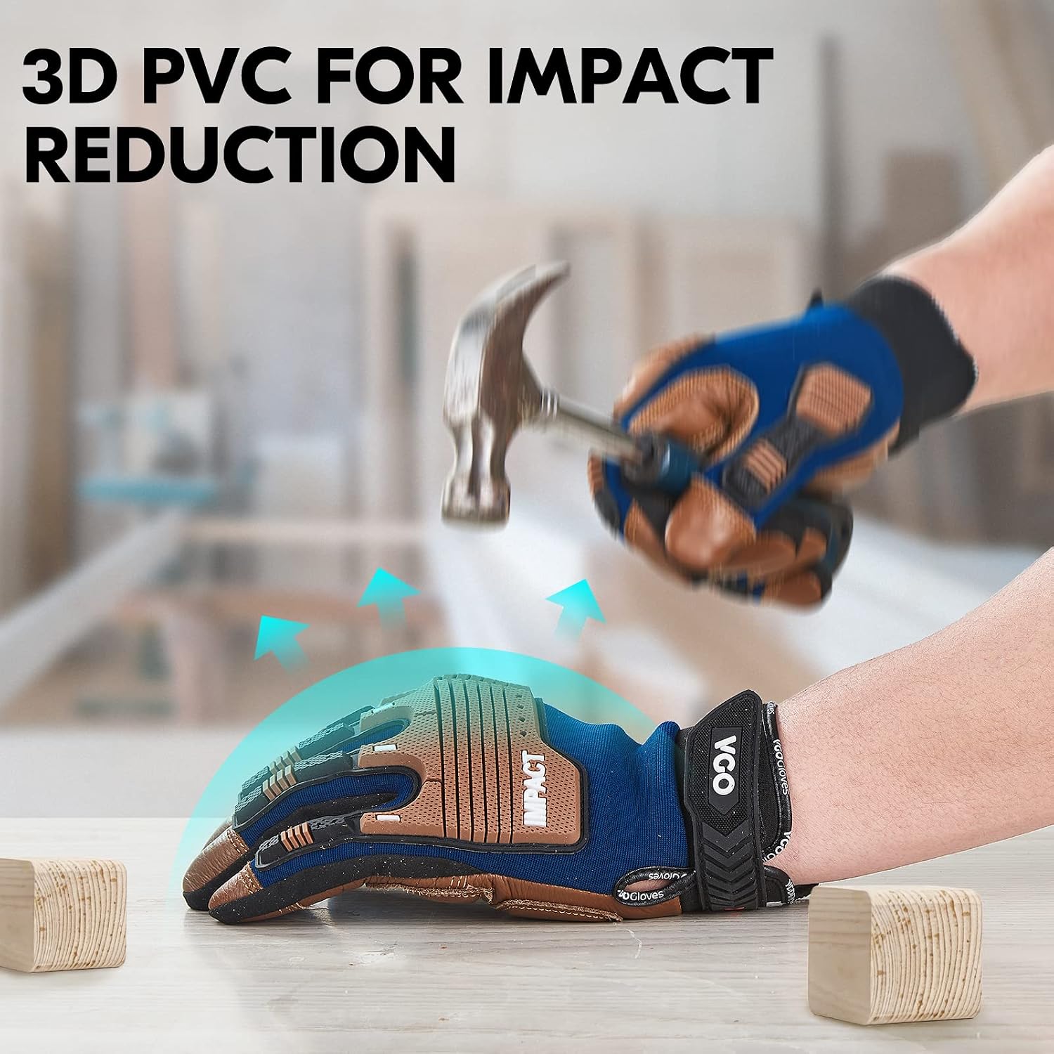 Thumbnail 1 de Vgo... Work Gloves Men: Touchscreen Cowhide Palm, Heavy Duty Anti-Impact Utility Gloves (Size L, 1 pair)