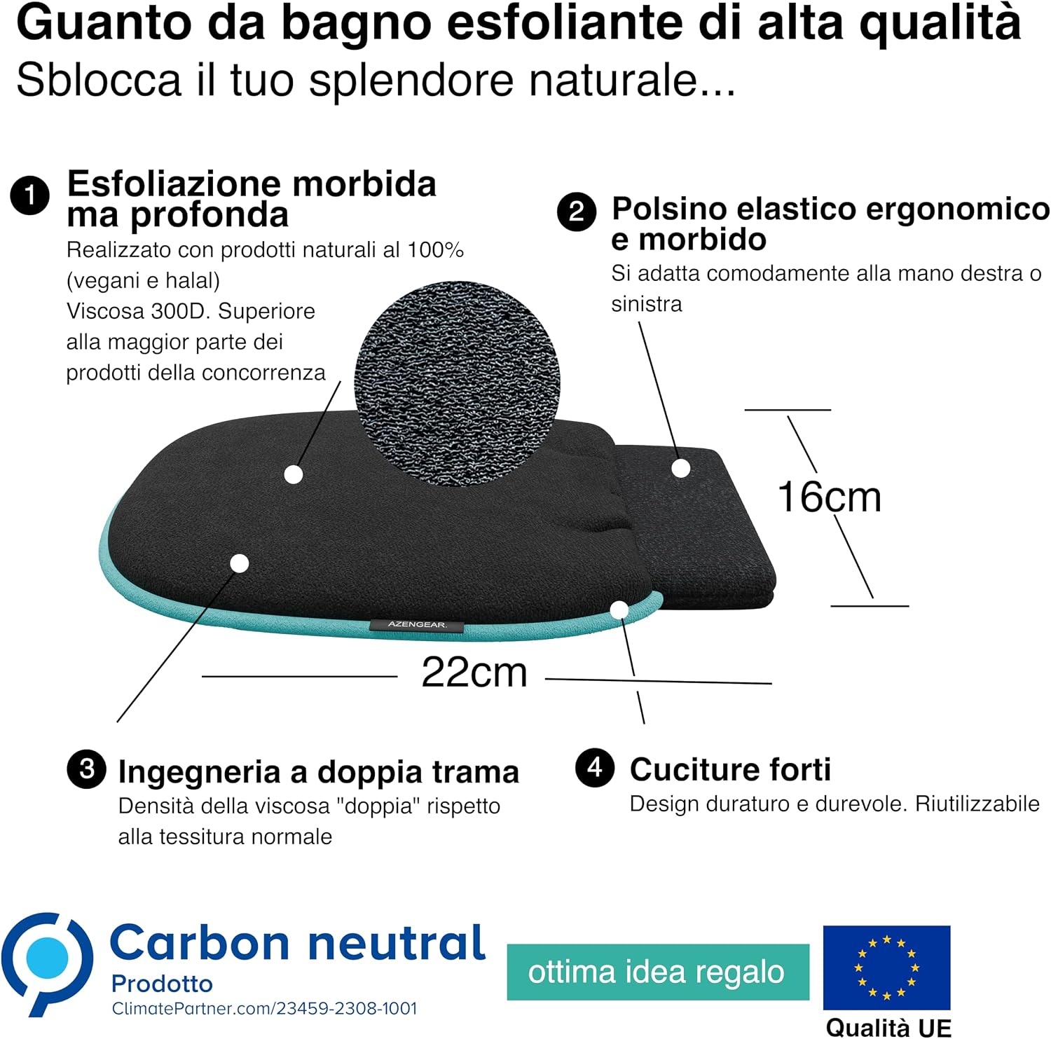 Detalle de aZengear Guanto Esfoliante (coppia) per doccia e bagno coreano, scrub delicato ma profondo (nero)