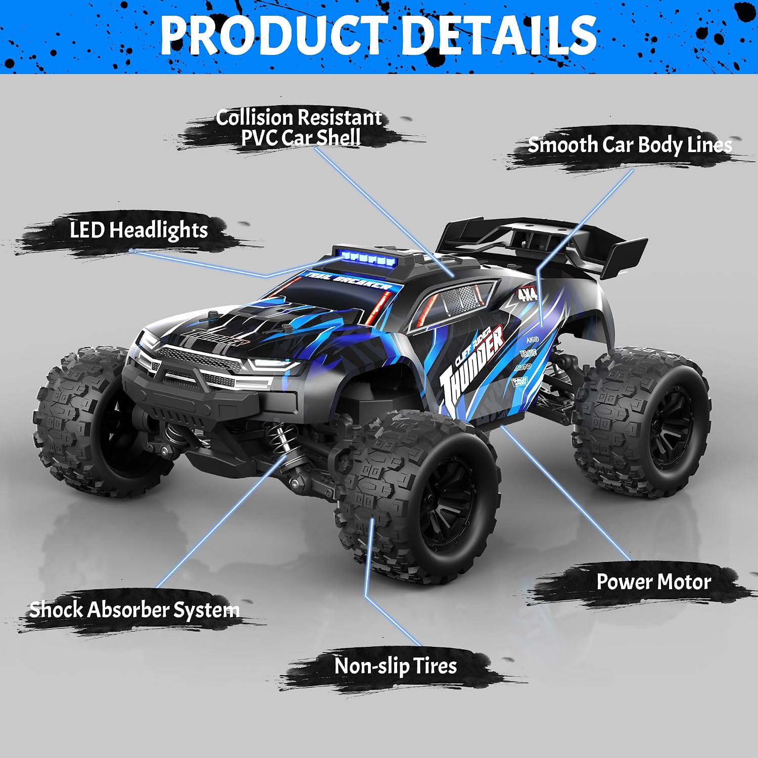 Thumbnail 6 de BAZADER Ferngesteuertes Auto 1:18 – 4x4 All-Terrain RC Truck mit 40 km/h, IPX4, zwei Akkus
