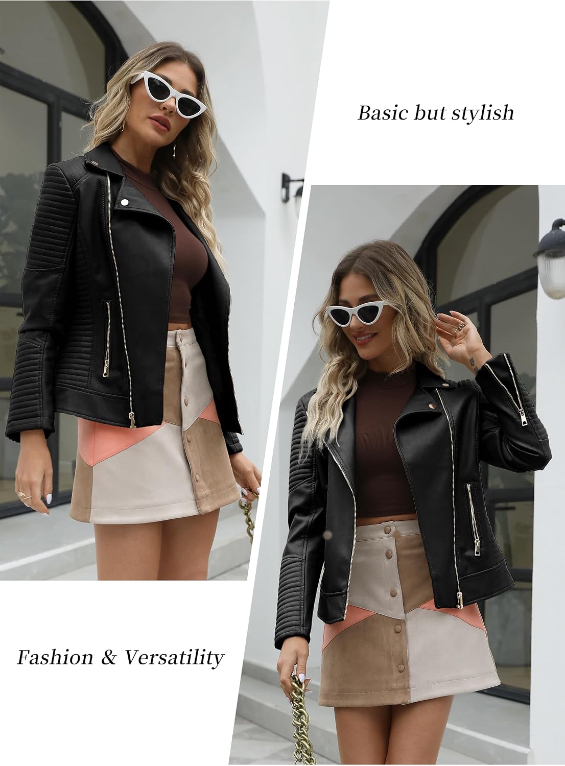Thumbnail 6 de Giolshon Chaqueta de cuero sintético Mujer Motoquera Abrigo corto