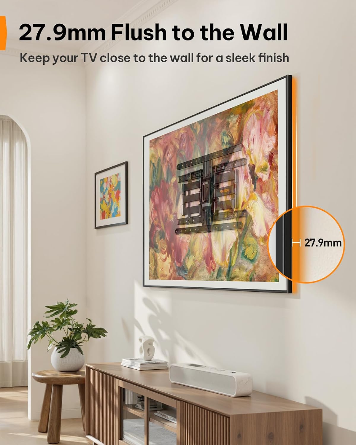 Detalle de Perlegear ultradünne TV-Wandhalterung (27,9 mm) für 42"–90" TVs – VESA 200×200 bis 600×400, Tragfähigkeit bis 60 kg