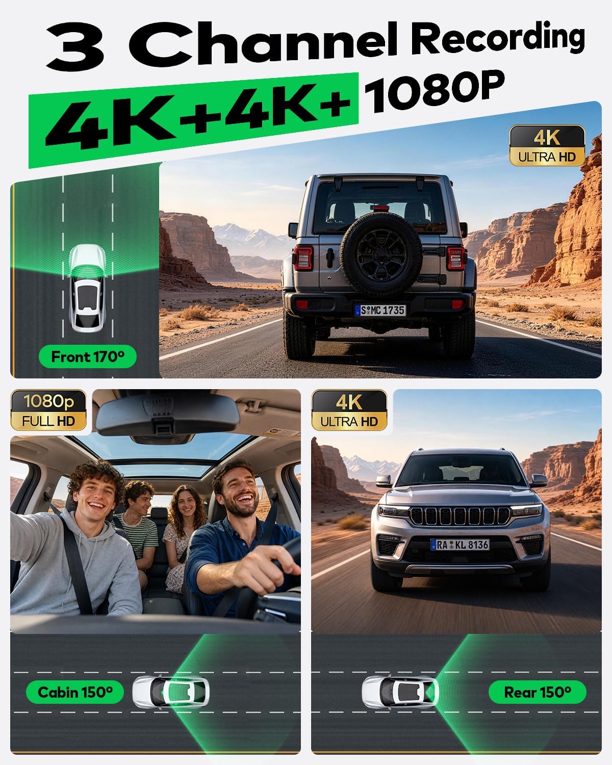 Detalle de Terunsoul 3-Channel Dash Cam with 128GB Card