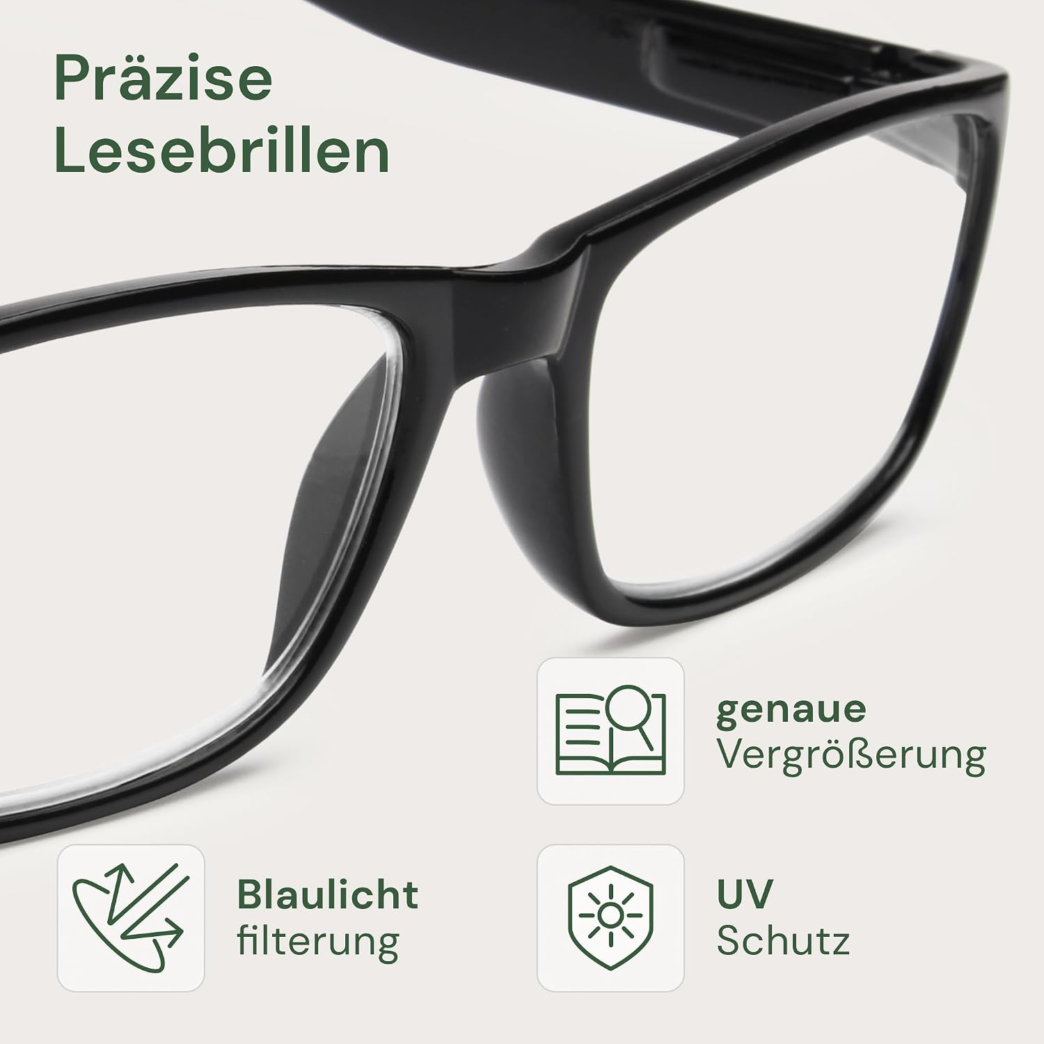 Detalle 2 de Gaoye 2er-Pack Lesebrillen +1.5 – Blaulichtfilter, UV-Schutz | Rechteckige Fassungen